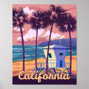 Retro Poster Kalifornien. Rettungsschwimmerhaus