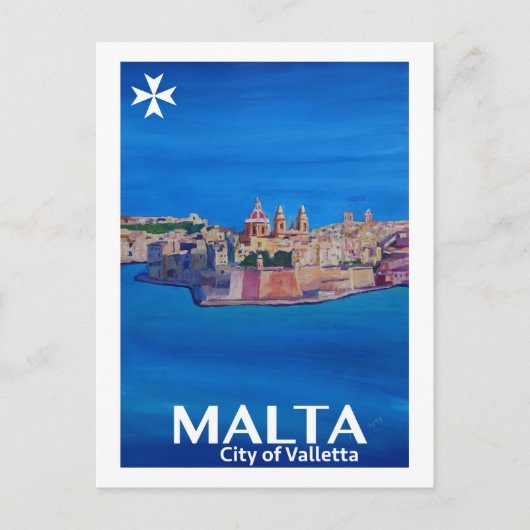 Retro Poster Malta Valetta - Stadt der Ritter Postkarte (Vorderseite)