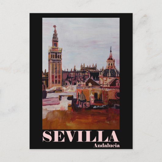 Retro Poster Sevilla Giralda Andalucia Postkarte (Vorderseite)