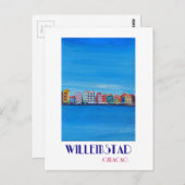 Retro Poster Willemstad Curacao Postkarte (Vorne/Hinten)