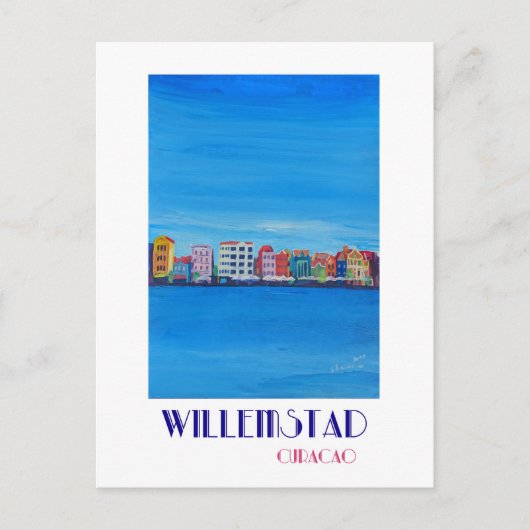 Retro Poster Willemstad Curacao Postkarte (Vorderseite)