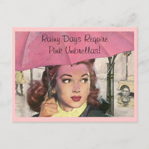 Retro-Postkarte Regentag Dusche & ein rosa Regensc Postkarte