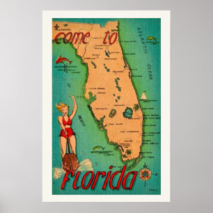 Retro-Postkarte von Florida Druck Poster