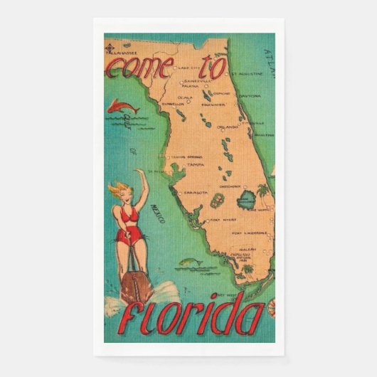 Retro-Postkarte von Florida Gästetücher Serviette (Vorderseite)
