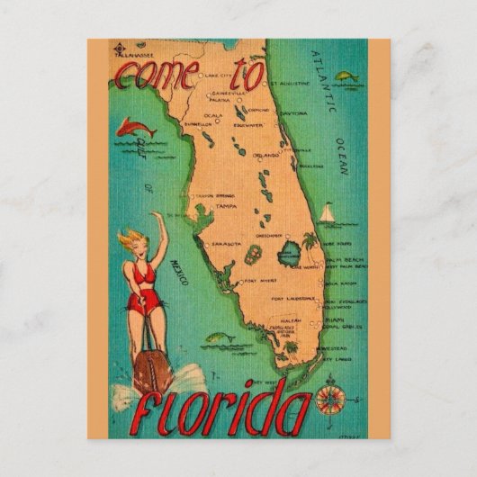 Retro-Postkarte von Florida Postkarte (Vorderseite)