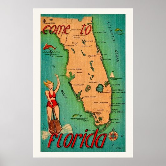 Retro Postkarte von Florida Print Poster (Vorne)