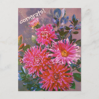 Retro-Postkartenstrauß aus rosa Dahlien Postkarte