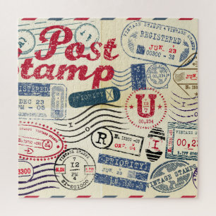 Retro-Poststempel, Vintage-Sammlung. Puzzle