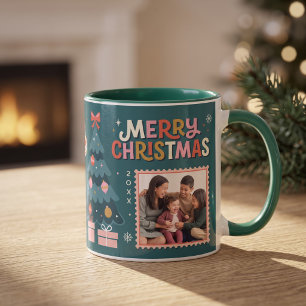 Retro-Postwertzeichen Frohe Weihnachten Collage Tasse