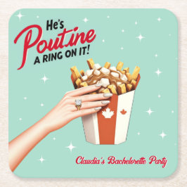 Retro Poutine a Ring on It! Montreal Bachelorette Rechteckiger Pappuntersetzer