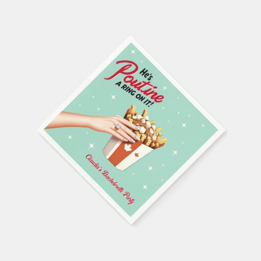 Retro Poutine a Ring on It! Montreal Bachelorette Serviette (Ecke)