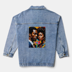 Retro Power Couple Vibranric Afrocentric Art T-Shi Jeansjacke