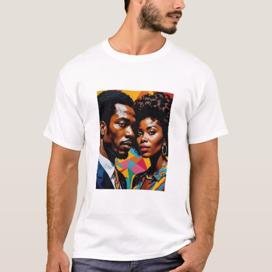 Retro Power Couple Vibranric Afrocentric Art T-Shi T-Shirt (Vorderseite)
