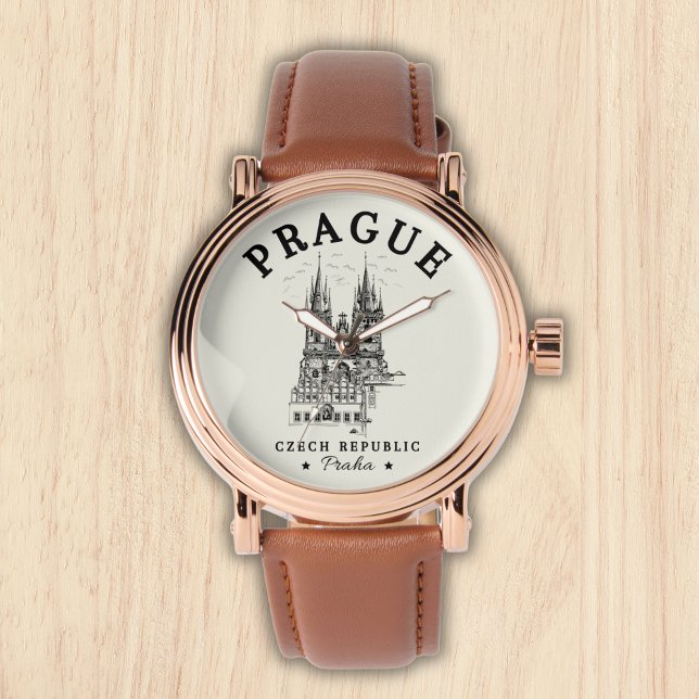 Retro Prague Landscape in Czech Republic Armbanduhr (Von Creator hochgeladen)