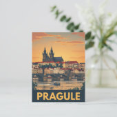 Retro Prague Skyline Postkarte (Stehend Vorderseite)