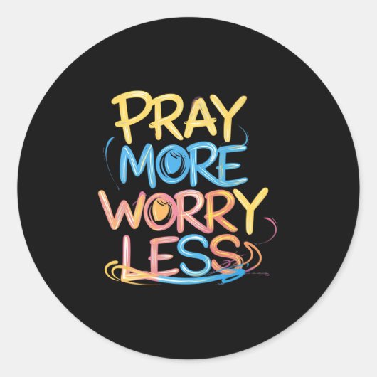 Retro Pray More Worry Less Christian Faith Men Wom Runder Aufkleber (Vorderseite)