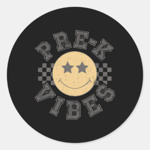 Retro Pre-K-Vibes Lehrer Schüler 1. Tag zurück in Runder Aufkleber