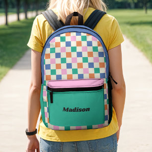 Retro Preppy Colorful Checked Colorblock Bedruckter Rucksack