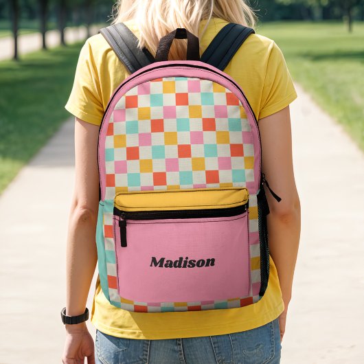 Retro Preppy Colorful Checked Colorblock Bedruckter Rucksack