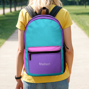 Retro Preppy Lila, Aquamarin & Pink 90er Jahre Far Bedruckter Rucksack