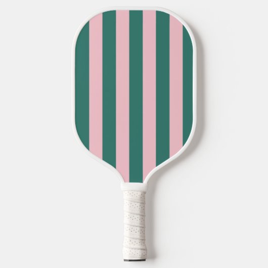 Retro Preppy Sportrand Streifen - rosa grün Pickleball Schläger (Vorderseite)