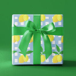Retro Preppy Style Yellow Lemons Blue White Check Geschenkpapier