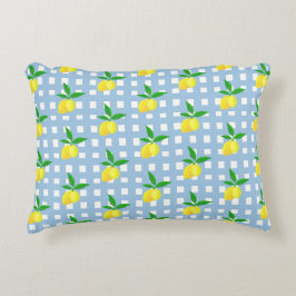 Retro Preppy Style Yellow Lemons Blue White Karo Dekokissen