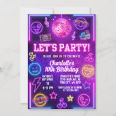 Retro Preppy Y2K Smile Face Pink Neon Glow Party Einladung (Vorderseite)