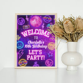 Retro Preppy Y2K Smile Face Pink Neon Glow Party Poster