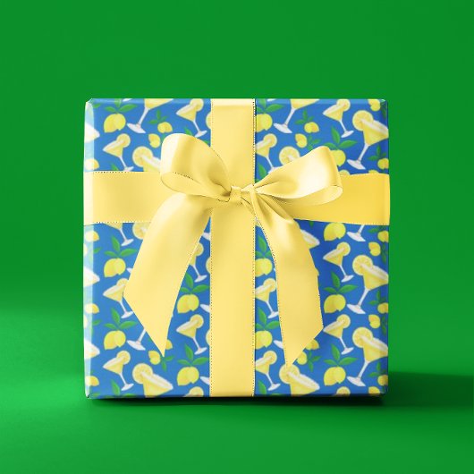 Retro Preppy Yellow Lemons Lemon Drops on Blue Schürze