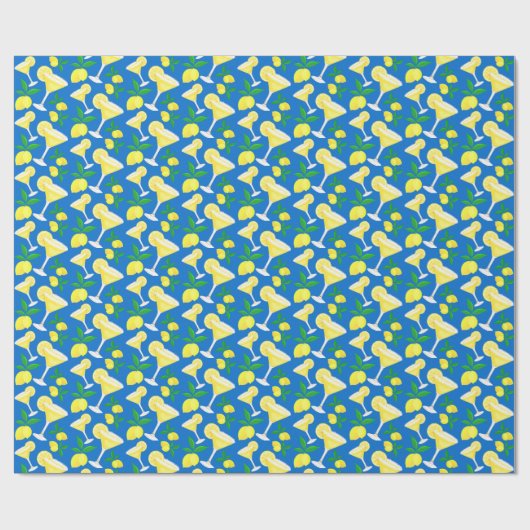 Retro Preppy Yellow Lemons Lemon tropft auf blau Geschenkpapier (Flach)
