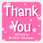Retro Pretty Pink Stars Bridal Shower Favor Quadratischer Aufkleber (Vorderseite)