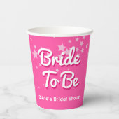 Retro Pretty Pink Stars Bridal Shower Pappbecher (Rückseite)