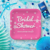 Retro Pretty Pink Stars Bridal Shower Pappteller (Party)