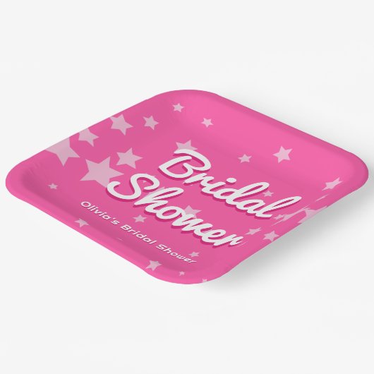 Retro Pretty Pink Stars Bridal Shower Pappteller (Gewinkelt)