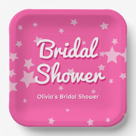 Retro Pretty Pink Stars Bridal Shower Pappteller (Vorderseite)