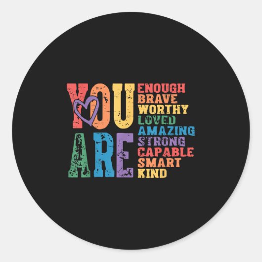 Retro Pride Mental Health You Are Enough Brave Wor Runder Aufkleber (Vorderseite)
