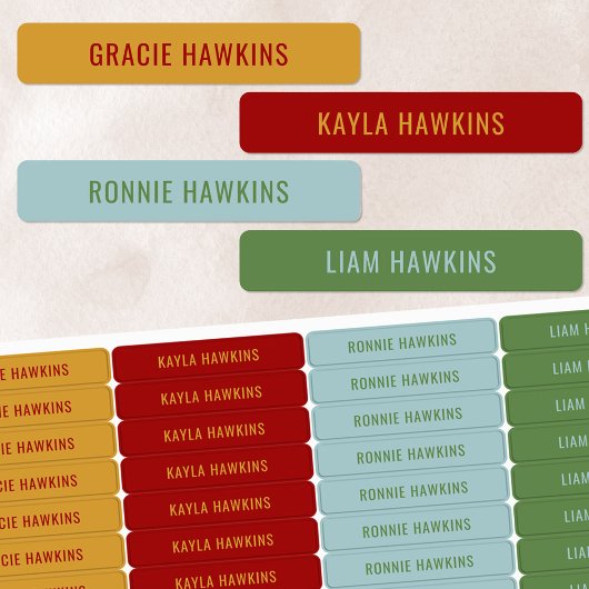 Retro Primärfarbcodierte Kinder Wassersicherer Nam Etiketten