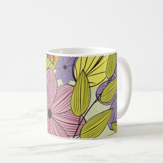 Retro Primitive Blume Zeichnend Kaffeetasse (VorderseiteRechts)