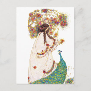 Retro Prinzessin & Pfau von Jessie King Postkarte
