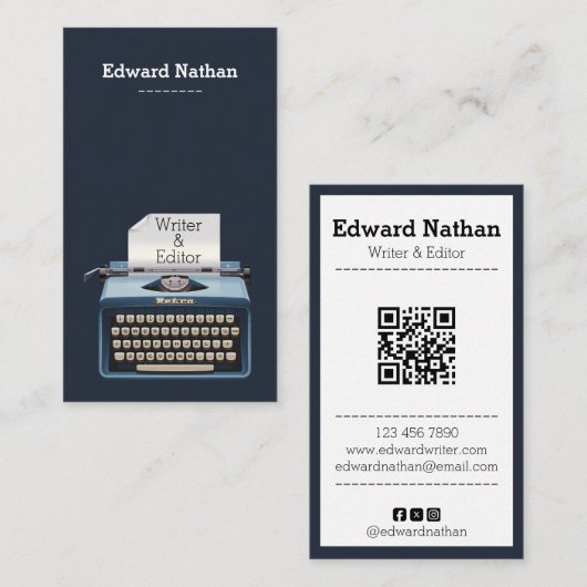 Retro professionelle Schreibmaschine QR-Code Visitenkarte (Vorne/Hinten)