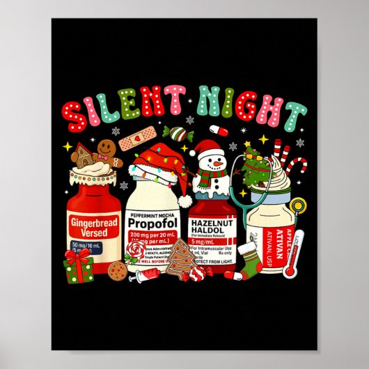 Retro Profol Silent Night Icu Nurses Funny Merry C Poster (Vorne)