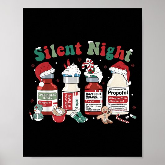 Retro Profol Silent Night Icu Nurses Funny Merry C Poster (Vorne)