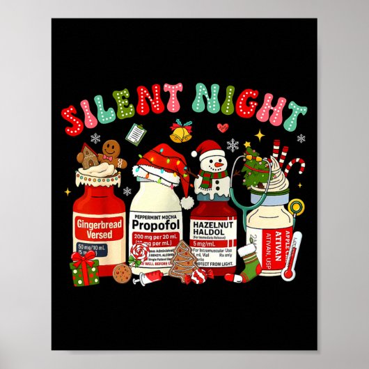 Retro Profol Silent Night Icu Nurses Funny Merry C Poster (Vorne)