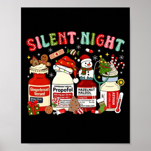 Retro Profol Silent Night Icu Nurses Funny Merry C Poster (Vorne)