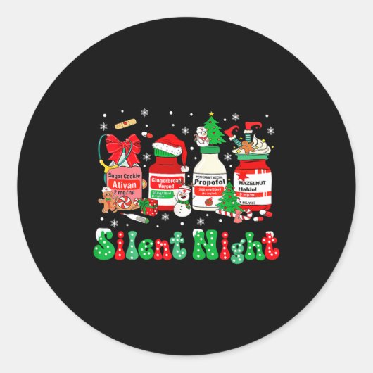 Retro Profol Silent Night Icu Nurses Funny Merry C Runder Aufkleber (Vorderseite)