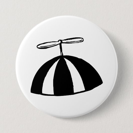 Retro Propeller Beanie Whimsical Schwarz und Weiß Button (Vorderseite)