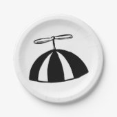 Retro Propeller Beanie Whimsical Schwarz und Weiß Pappteller (Vorderseite)