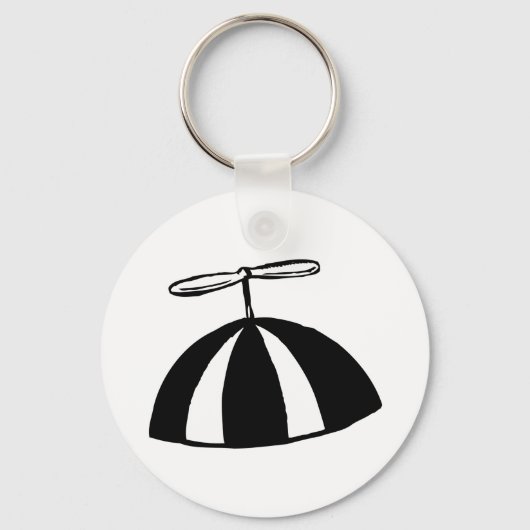 Retro Propeller Beanie Whimsical Schwarz und Weiß Schlüsselanhänger (Vorderseite)