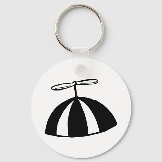 Retro Propeller Beanie Whimsical Schwarz und Weiß Schlüsselanhänger (Rückseite)